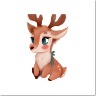 Cute Raindeer Drawing Posters and Art